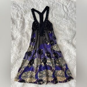 Vintage Free People Boho Halter Mini Dress Purple Floral Studded Detail